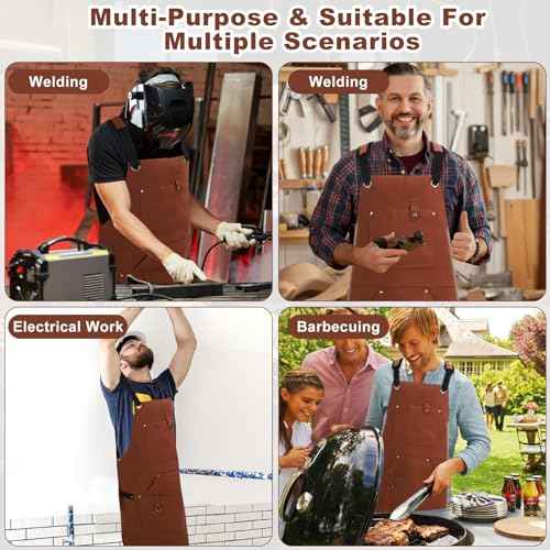 Welding Work Apron,Heat & Flames Proof Apron, Leather Welding Apron,24x36 Inches with 6 Pockets Adjustable Belt
