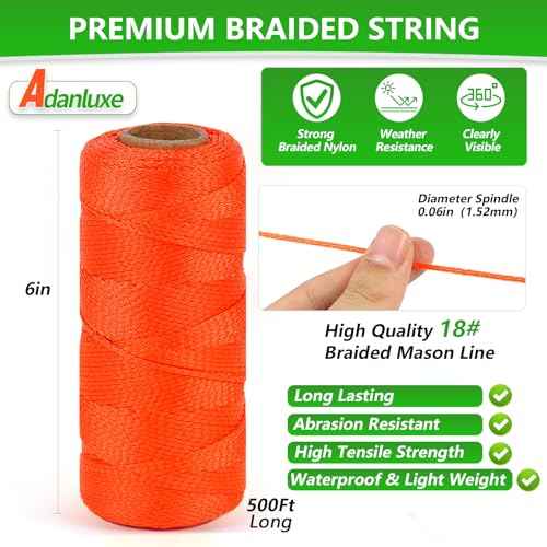 Mason String Line Nylon Rope, 500Ft #18 Braided Twine for Gardening, Perfect Construction String Line Level for Masonry Tools, Walk The Line, Outdoor Garden Twine for Climbing Plants