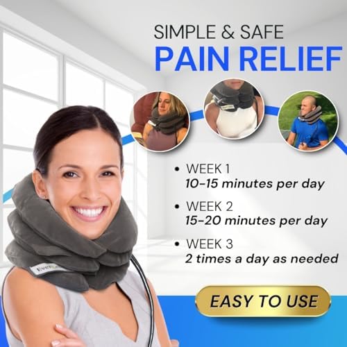 Cervical Traction Device - Inflatable & Adjustable Neck Traction Pillow for Instant Neck Decompression - US Owned & FSA Eligible Neck Stretcher Support Brace for Home Use