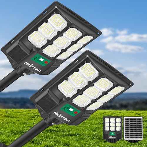 Solar Lights Outdoor 12000LM -6500K Solar Street Light, IP66 Waterproof Outdoor Flood Lights with Motion Sensor & Dusk to Dawn, led solared Street Light Easy Installation, Pack of 2