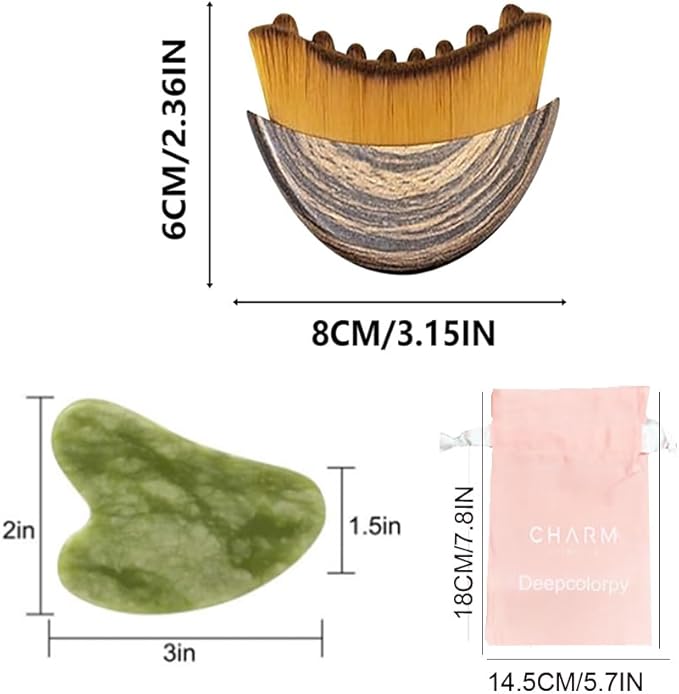 Lymphatic Contour Face Brush- Dry Drainage Facial and Neck Massage Sculpting Brusher with Gua Sha Tool, Soft Bristle Massager Gift for Women and Girls (Brown)