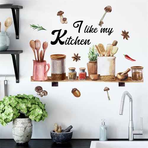 Kitchenware Utensil Shelf Wall Stickers, sacinora I Love My Kitchen DIY Wall Decals Removable Vinyl Peel and Stick for Kitchen Dining Restaurant Baking Room Bar Home Decor