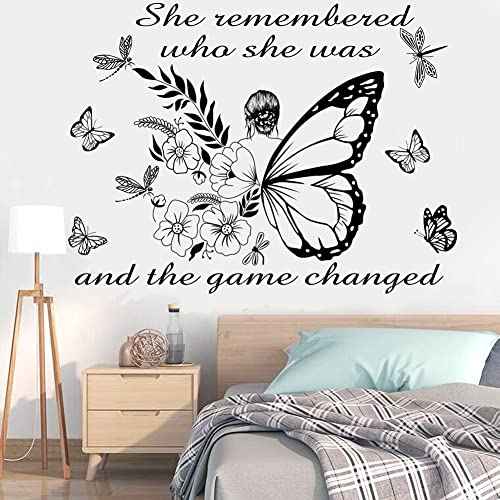 Inspirational Wall Art Quote - 'She Remembered Who She Was' - Positive Motivational Butterfly Decor for Women's Bedroom & Living Room - Yoga Studio & Beauty Salon Decor