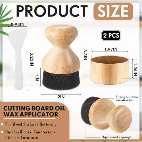 Pickmesh 2 Pcs Cutting Board Oil Wax Applicator with Bamboo Lid Oil Applicators for Wood Cutting Board Butcher Block Conditioner Sponge Brush for Wooden Spatula, Spoon, Worktops and Utensil Care