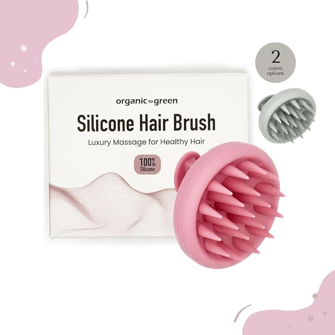 Organic To Green - Silicone Hair Brush (Pink) Soft Silicone Bristles to Remove Dandruff, Waterproof Hair Scrubber for Both Wet Dry Hair, Suitable for Men & Women (Pink)