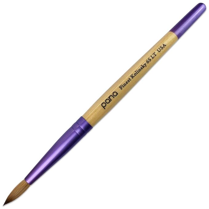 Pana Acrylic Nail Brush Pure Kolinsky Hair Beige Purple Wood Handle with Purple Ferrule Round Shaped Style (Size # 6)