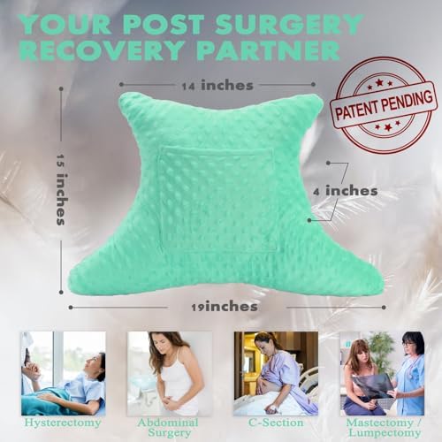 Hysterectomy Pillow with Pocket, Hysterectomy Recovery Abdominal Pillow, Post Surgery Pillow for Abdomen, C-Section Recovery Pillow, Mastectomy, Tummy Tuck, Hernia, Abdominal Surgery Must Haves