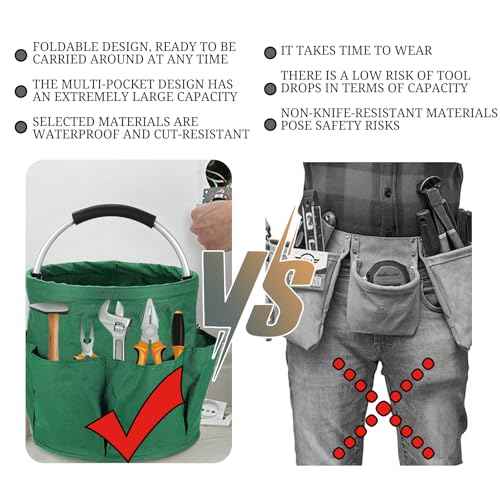 Garden Tool Organizer Tote Bag, Beige Oxford Waterproof Storage Carrier with Pockets, 11.4x10.6 Inch, 17L Capacity, Outdoor Gardening Plant Tool Holder for Men Women (Green)