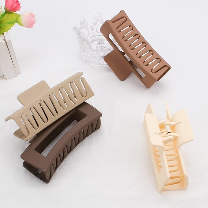 Canitor Hair Claw Clips for Women - 4 PCS Matte French Design Rectangular Barrette Banana Non-Slip Clips for Thick Hair