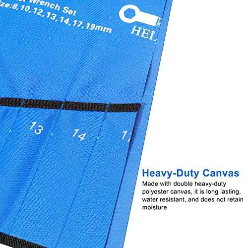 Wrench Organizer Roll Up Pouch - SAE & Metric Wrench Tool Bag - 25 Pockets - Heavy Duty Canvas - Blue