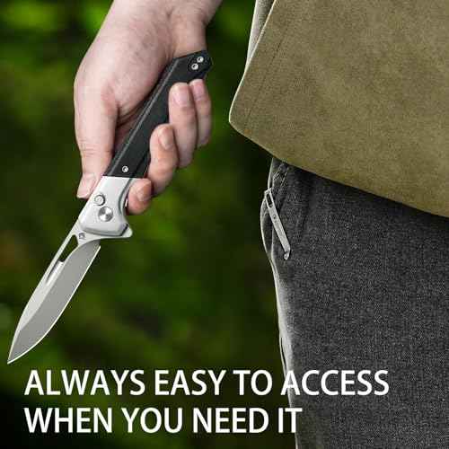 NedFoss ELF II Pocket Knife, 3.3" 14C28N Blade Button Lock EDC Knife with G10 Handle, Flipper Open, Reversible Deep Carry Pocket Clip, Lightweight Slim Utility Folding Knives for Men Women