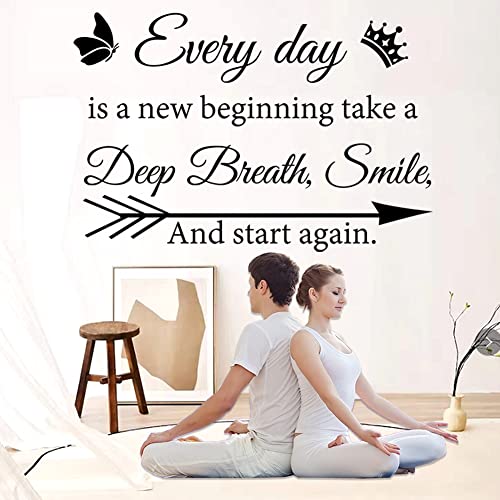 Motivational Wall Decal Quotes Every Day is a New Beginning Vinyl Wall Stickers Positive Word Letter Decals Inspirational Wall Sticker for Bedroom Living Room Bathroom Office Yoga Decor.