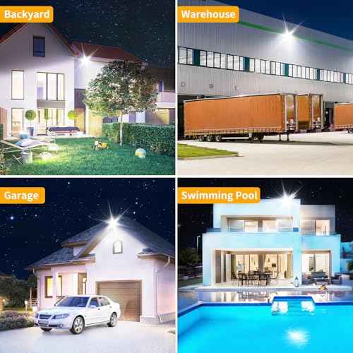 200W LED Flood Light Outdoor with 6ft Plug, 24000LM Brighter Exterior Security Lights, 5000K Daylight LED Work Light, IP66 Waterproof for Yard, Garage, Stadium, Lawn, 2 Pack