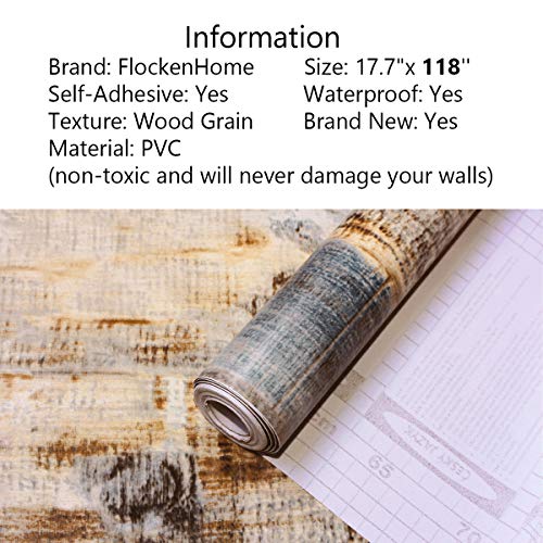 118''x17.7'' Wood Peel and Stick Wallpaper Blue Brown Wood Contact Paper Removable Self Adhesive Faux Rustic Grain Texture Vintage Reclaimed Vinyl Roll Covering
