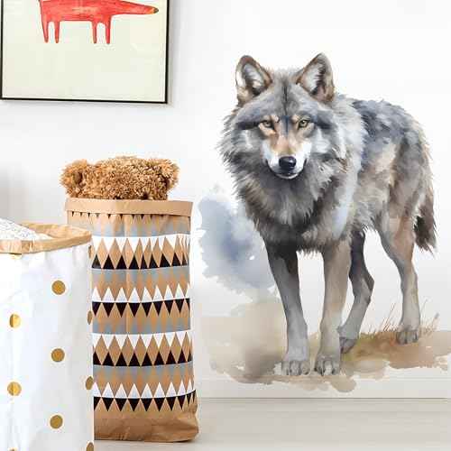 Lifelike Wolf Animal Wall Decal Peel and Stick Jungle Wild Animal Wall Stickers Removable Vinyl Wall Arts Decor for Kids Boys Bedroom Living Room Club Party fun-e50