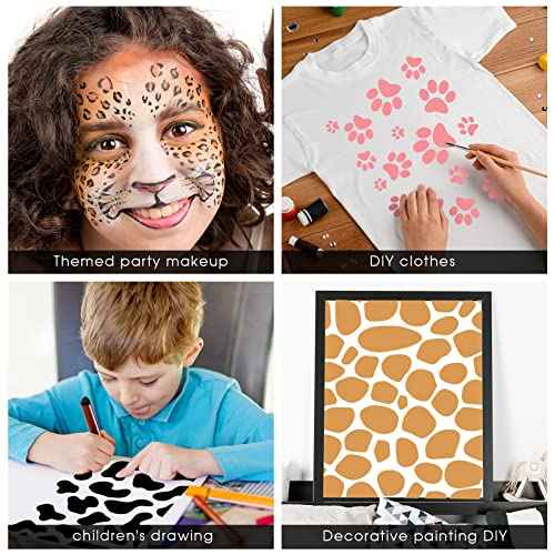 5 Pieces Animal Print Skin Stencil 8 x 6 Inches Leopard Makeup Zebra Painting Stencil Reusable Cheetah Template Plastic Cow Giraffe for Painting on Wall Face Body