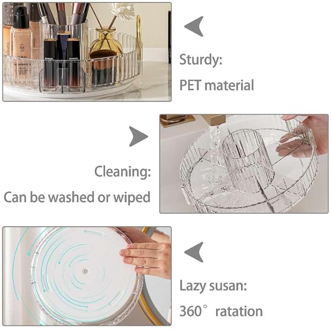 Rotating Makeup Organizer for Vanity, High-Capacity Skincare Clear Make Up Storage Perfume Organizers Cosmetic Dresser Organizer Countertop 360 Spinning (Clear, New-2 Tier)