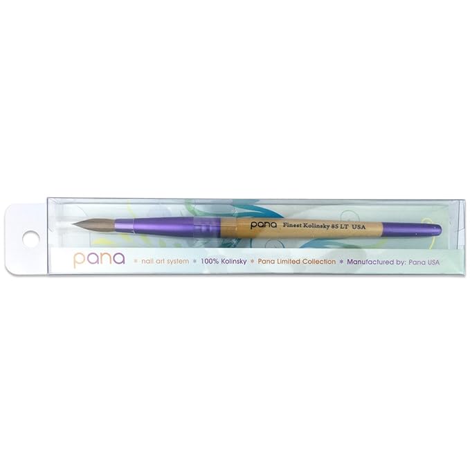 PANA Pure Kolinsky Hair Acrylic Nail Brush - Round Shape Purple Ferrule with Beige Wood Handle (Size 8)