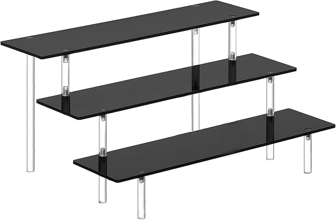 HENABLE 3 Tier Perfume Organizer Stand, Black Acrylic Risers Display Stands, Cologne Shelf Dessert Display for Party, Figure Stand Funko POP Shelves, Collection Cosmetic, Cupcake Stand Holder