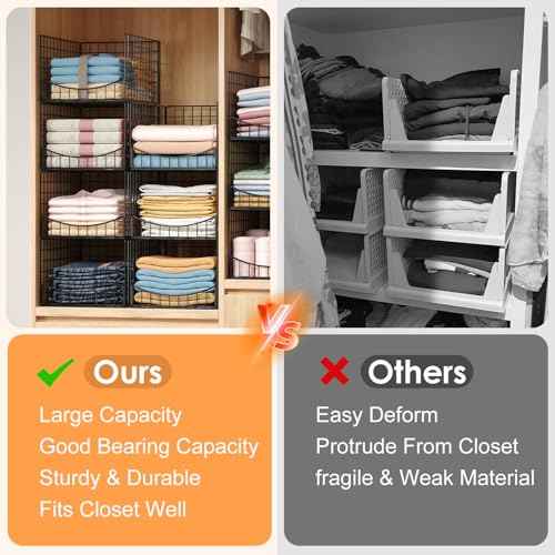 JKsmart 4-Tier Stackable Closet Organizers and Clothes Storage Shelves - Clothes Storage Bins for Jeans, Pants, and Sweaters - Wardrobe Cupboard Organizer for Closet Organization-Black