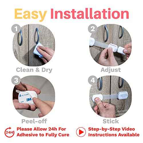 Inaya 16-Pack Child Proof Locks for Cabinet Doors, Drawers, Fridge, Toilet Seat, Dishwasher, Trash Can, Cupboard - 3M Adhesive - No Drilling - Baby Proofing Cabinet Locks