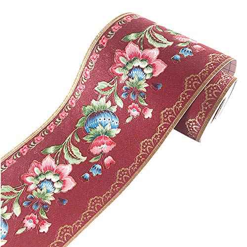 Lantern Flower Self-Adhesive Wallpaper Border PVC Wall Covering Borders Bathroom Kitchen Tiles Decor Sticker 5 Meters (Red)