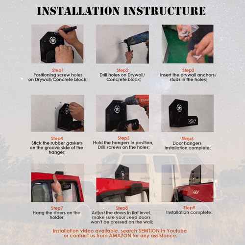 Jeep Door Hangers for Gagage Wall, 2pcs Door Storage Rack with Star Totem Compatible with Jeep Wrangler JK JKU TJ JL JLU JT Gladiator 2 Doors 4 Doors from 1945-2024 Ford Bronco