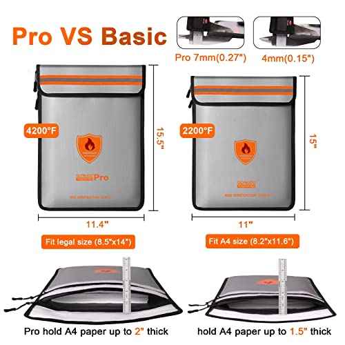 4200¢µ Fireproof Document Bag, Important Waterproof Document Holder with Thermal Insulation Layer, Legal Size Fireproof Envelope with Zipper/Reflective Strip