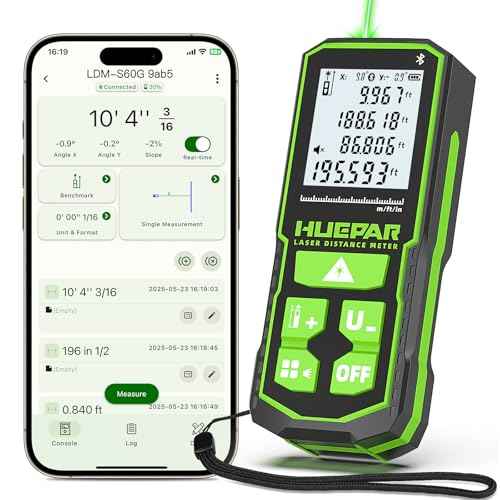 200ft Laser Measuing Tool with Bluetooth APP, Huepar Rechargeable Green Beam Laser Distance Meter ¡¾1/16" High Accuracy, Multiple Measurement Modes, IP54 Durable for Home & Construction