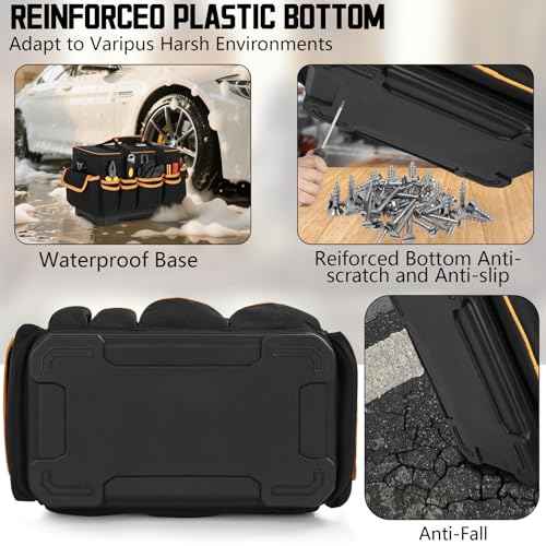 14 Inch Tool Bag with Waterproof Hard Bottom, Large Multi-Pockets Tool Tote Box Organizer Heavy Duty Storage Case