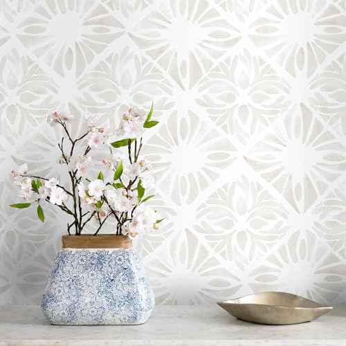 Geometric Peel and Stick Wallpaper Boho 78.7 "x17.3 White and Gray Wallpaper White Contact Paper Removable for Bedroom Waterproof Removable Shelf Liner Decal Vinyl Roll