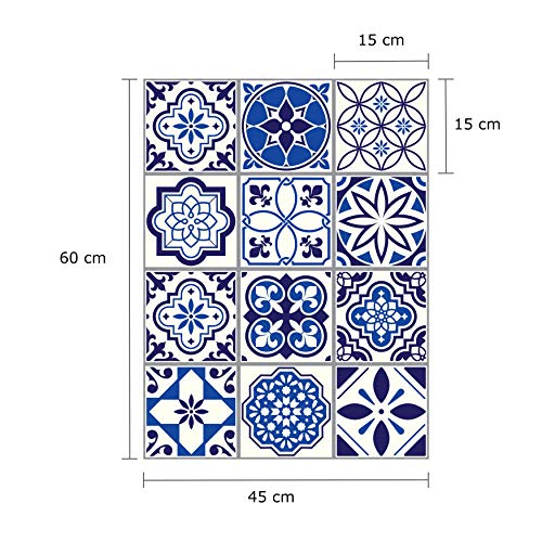 WALPLUS 24pcs 6" Peel and Stick Vinyl Backsplash Tiles Stickers Tile Paint Removable Waterproof Self-Adhesive Decals Vinyl Home Kitchen Bathroom Spring Easter Decoration (Spanish & Moroccan Blue)
