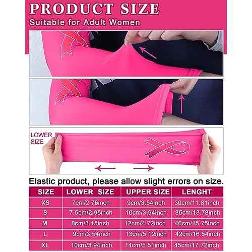 Handepo 12 Pairs Breast Cancer Awareness Football Arm Sleeves Youth Pink Football Arm Sleeves UV Sleeves for Youth Women Men