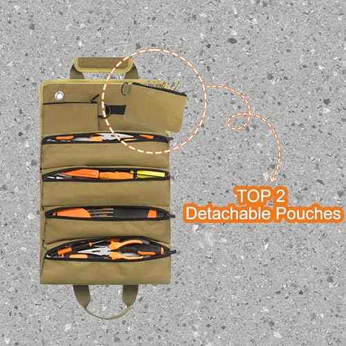 Tool Roll Up Bag, ZMyHeart Tool Organizer Bag,Tools Storage Box,11 Pouches,Grease Resistance,Tools Carrier Bag for Electrician,Mechanic,Plumber,Carpenter,Craftsman,Hobbyist,Gift for Men (Khaki)