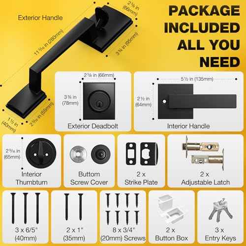 Kolet Front Door Lock Set, Front Door Handle and Deadbolt Set, Single Cyclinder Exterior Door Lock Set, Heavy Duty Zinc Alloy, Reversible for Right & Left Opening, Matte Black