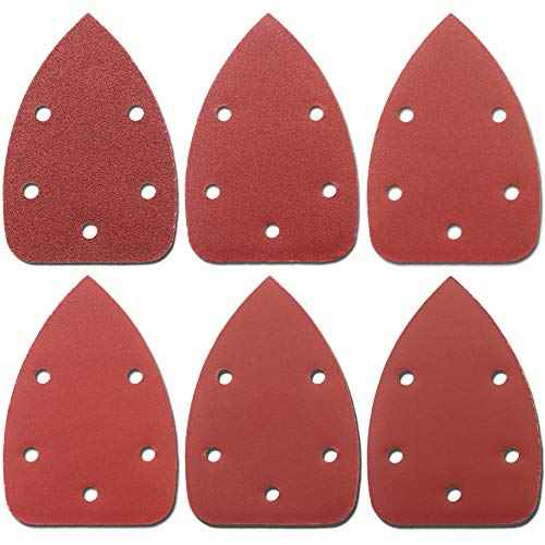 Detail Sander Paper, 80-600 Grits, Hook and Loop Backing, 5 Holes, for Sanding and Polishing, 60 Sheets