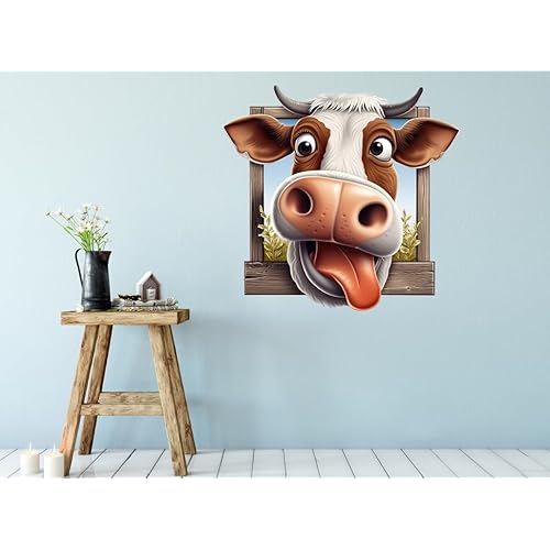 Funny Cow Window Decal Wall Sticker, Funny Farm Cow Car Window Refrigerator Toliet Washroom Waterproof Vinyl DIY Peel Removable Truck Auto Farmhouse Kitchen Decoration