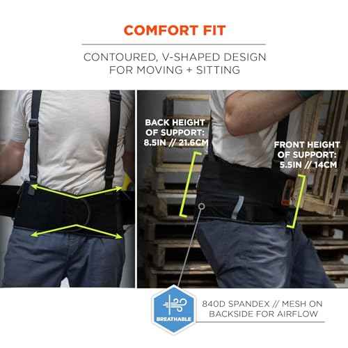 Ergodyne ProFlex 2000SF Back Support Brace, 8.5" Spandex, V-Shape Design and Patented Stays for Added Support, Medium,Black