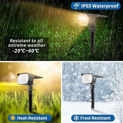 Solar Spot Lights Outdoor Waterproof IP65, 6 Pack Landscape Spotlights with 46 LEDs, 3 Modes Auto On/Off Solar Powered Flood Lights for Outside Pathway, Yard, Garden, Walkway (Warm White)