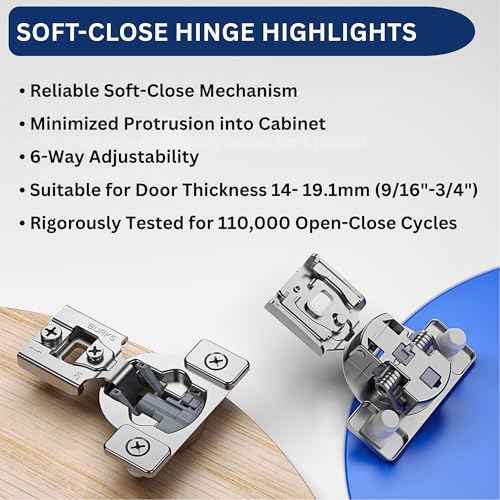 Burks Hinges 30 Pack 1/2'' Overlay Soft Close Hinges for Kitchen Cabinets - Stainless Steel, Anti-Rust, Self Closing Concealed Hinges, Installation Instruction and Screws Included