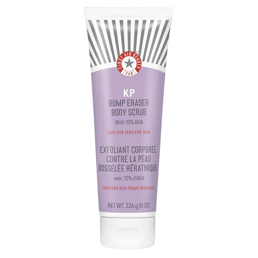 First Aid Beauty KP Bump Eraser Body Scrub with 10% AHA, Keratosis Pilaris Skin Exfoliator with Glycolic and Lactic acids, Helps Reduce Chicken Bumps, Safe for Sensitive Skin, 8 oz