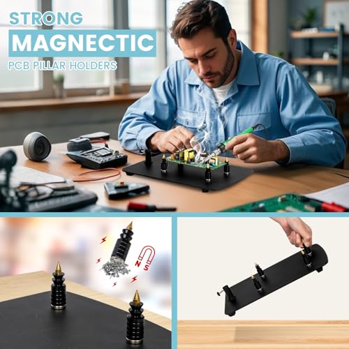 Helping Hands Soldering Station, 10X Magnifying Glasses with Light and Stand, 4 Magnetic PCB Pillars, Infinite Color Stepless Dimming Magnifier Lamp for Electronic Repair Model Craft