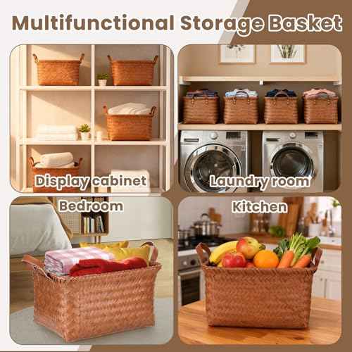 4 Pack Laundry Baskets Hampers Large Storage Baskets Clothes Hamper Woven Basket Blanket Basket Shelves Organizer Toys Closet Storage Bins for Car Bedroom Bathroom Living Room