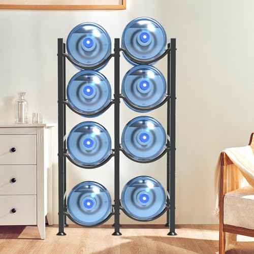 5 Gallon Water Bottle Holder for 8 Bottles, 4 Tiers Double Row Water Jug Holder, Detachable Heavy Duty Water Jug Stand, Water Jug Rack for Office, Kitchen, Garages, Restaurant, and Gym