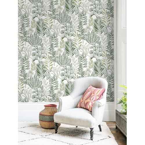 HeloHo Peel and Stick Wallpaper Green Leaf Floral Wallpaper for Bedroom Self Adhesive Removable Wallpaper Waterproof Contact Paper for Furniture Bathroom Dining Room Living Room Decor 16.1" X 118"