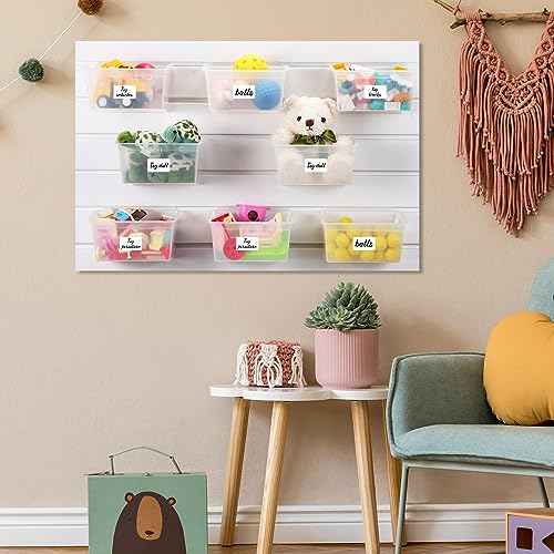 Mifoci 12 Pcs Storage Bins for PVC Slatwall Plastic Bin with Stickers Pens Slatwall Accessories for Organizing Hardware Craft Storage Tool Organizer Garage Craft Room Tool Shed(Clear)