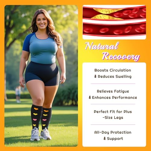 Plus Size Compression Socks for Women & Men 3 Pairs, Wide Calf Extra Large 20-30 mmHg Knee High Support Socks for Travel, Running, Nurse