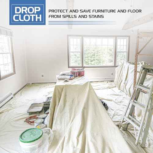Utopia Drop Cloth for Painting (4x5 ft, 1 Pack) Washable and Reusable Canvas Fabric for Furniture & Floor Protection Highly Absorbent Paint Cover - Duck Dropcloth for Outdoor and Indoor Use
