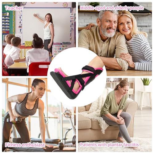 Plantar Fasciitis Night Splint, Adjustable Foot Brace for Pain Relief, Achilles Tendonitis Night Splint Women(Black Shell and Pink lining S)