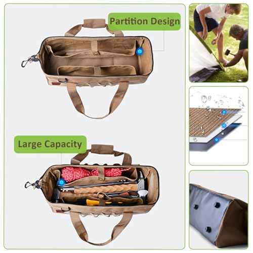 Brrnoo Large Capacity Camping Tool Bag with Wide Mouth Storage and Zipper, 1050D Oxford Cloth Waterproof Oxford Cloth Duty Tool Bag, Sturdy Bottom Tool Organizer for Outdoor Gear (Black)